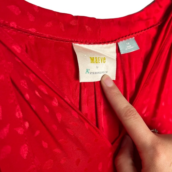 *SOLD* Anthropologie A+ Size 1X Maeve Red Wendy Tiered Tie Neck Maxi Dress - Picture 4 of 6